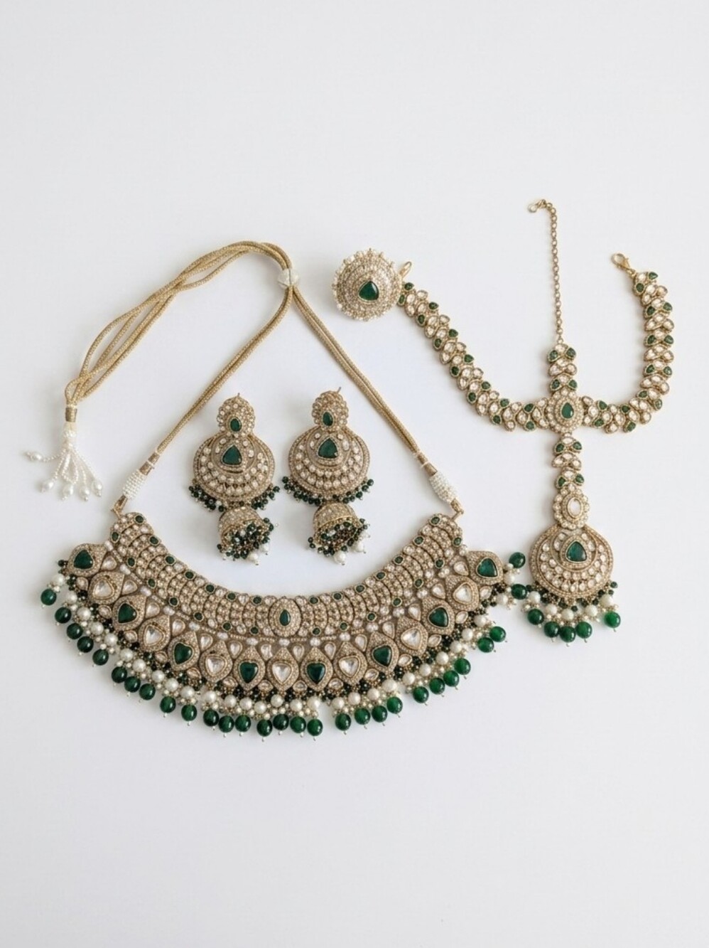 Emerald Green and Gold Kundan Necklace Bridal Set